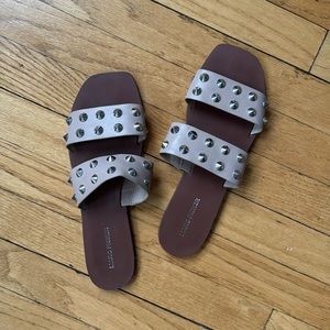 MARC FISHER leather studded sandals, nude